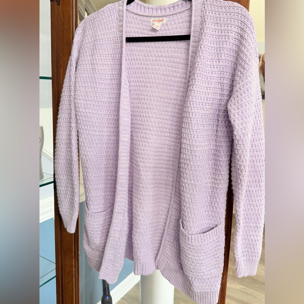 Lilac Open-Front Girls Cardigan Sweater